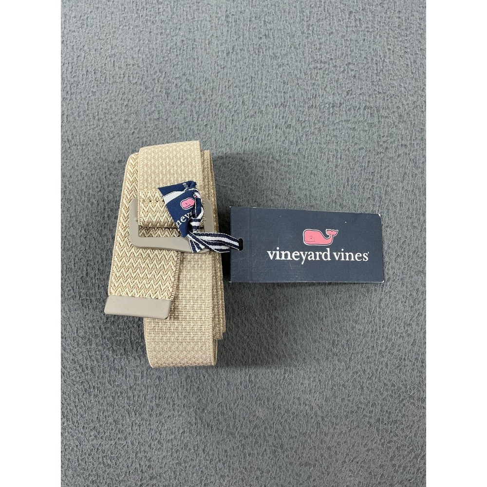 Vineyard Vines Belt Mens S Green Woven Cotton Leather Brass Buckle Adjustable